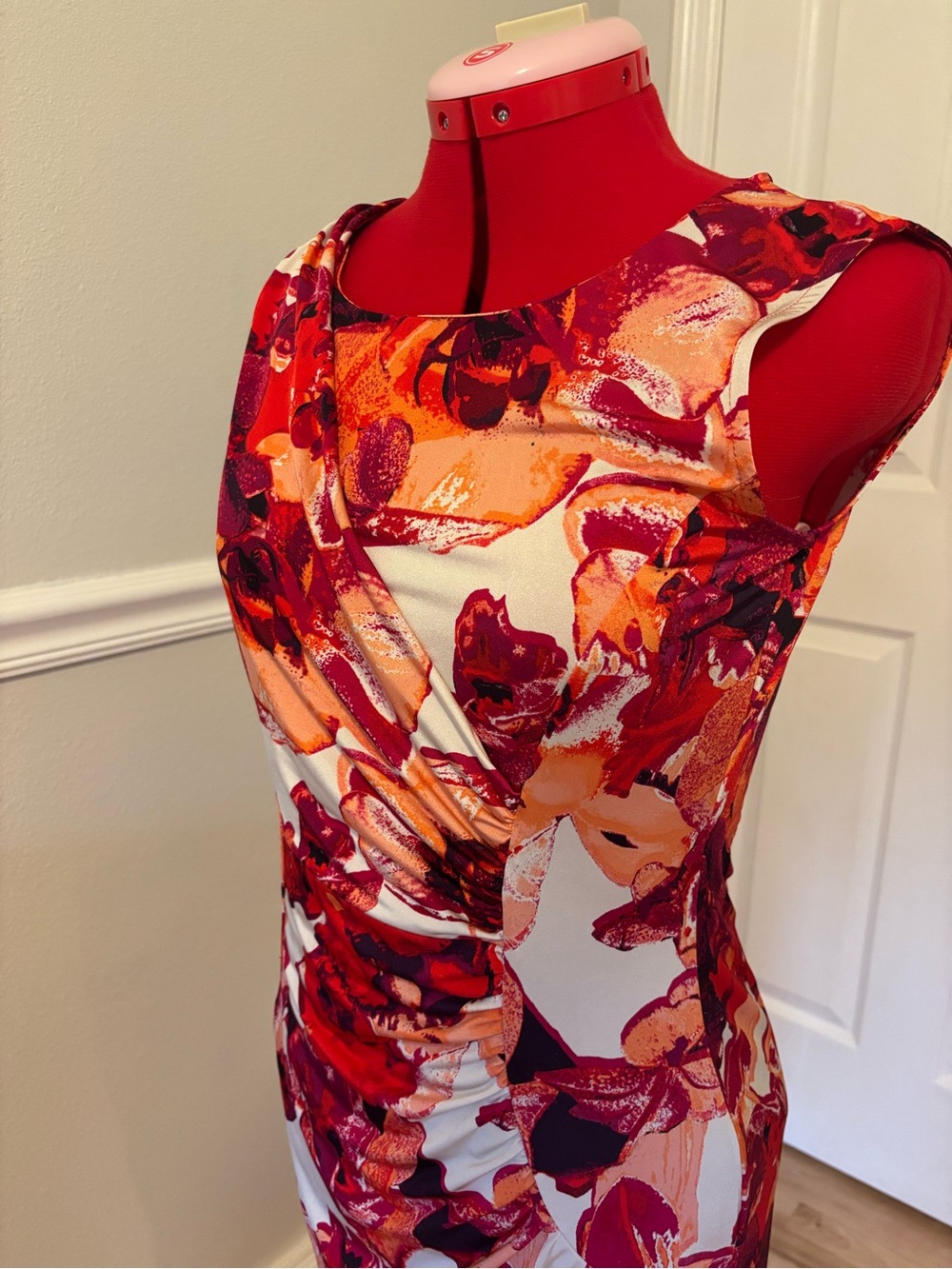 Dana Buchman Pink Red Floral Midi Dress